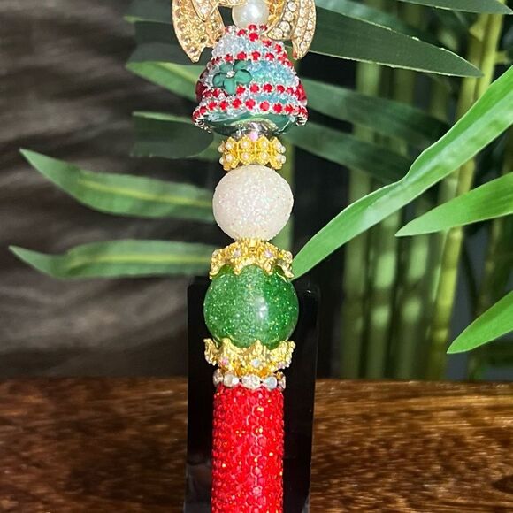 Christmas Hand-Made Custom Extended Beaded Pen with Large Fancy Bow. Rhinestone. - Picture 9 of 10